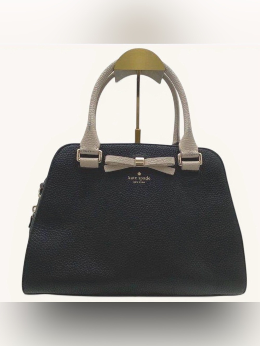 Kate Spade New York HENDERSON STREET SAWYER SATCHEL Leather Black Beige Bow